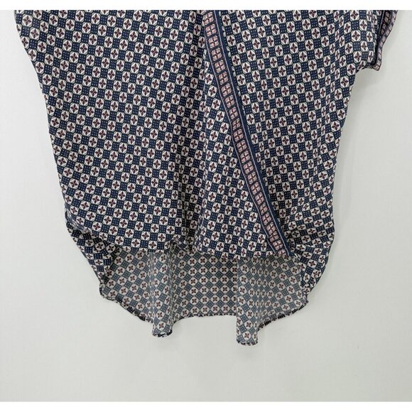 Max Studio‎ Blue & Pink Faux Wrap Hi Low Chiffon Blouse Sm, Boho, Preppy, Office - Picture 5 of 10